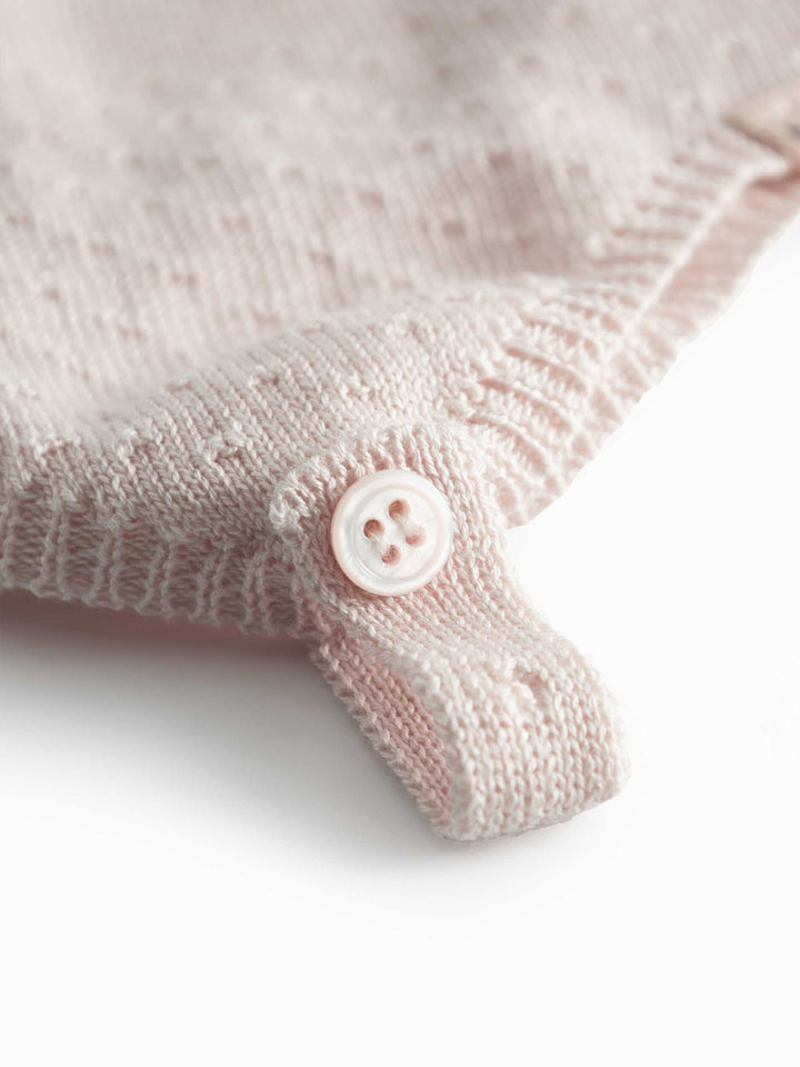 set knit mini polka dot cardigan and pants with bonnet - misty pink