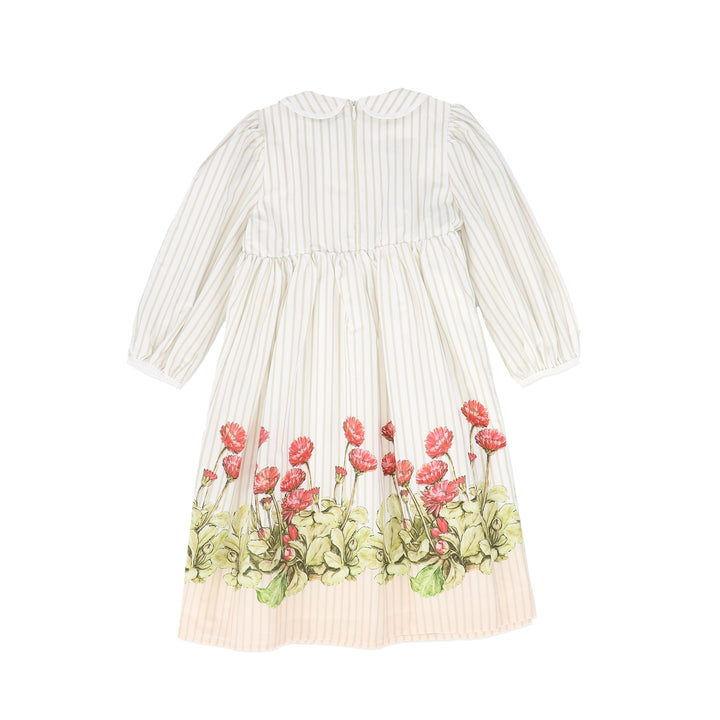 dress 3/4 sleeves striped floral bottom with collar - white/tan