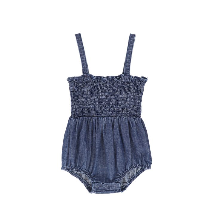 one piece smocked romper - denim