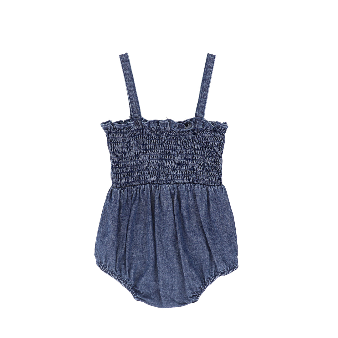 one piece smocked romper - denim