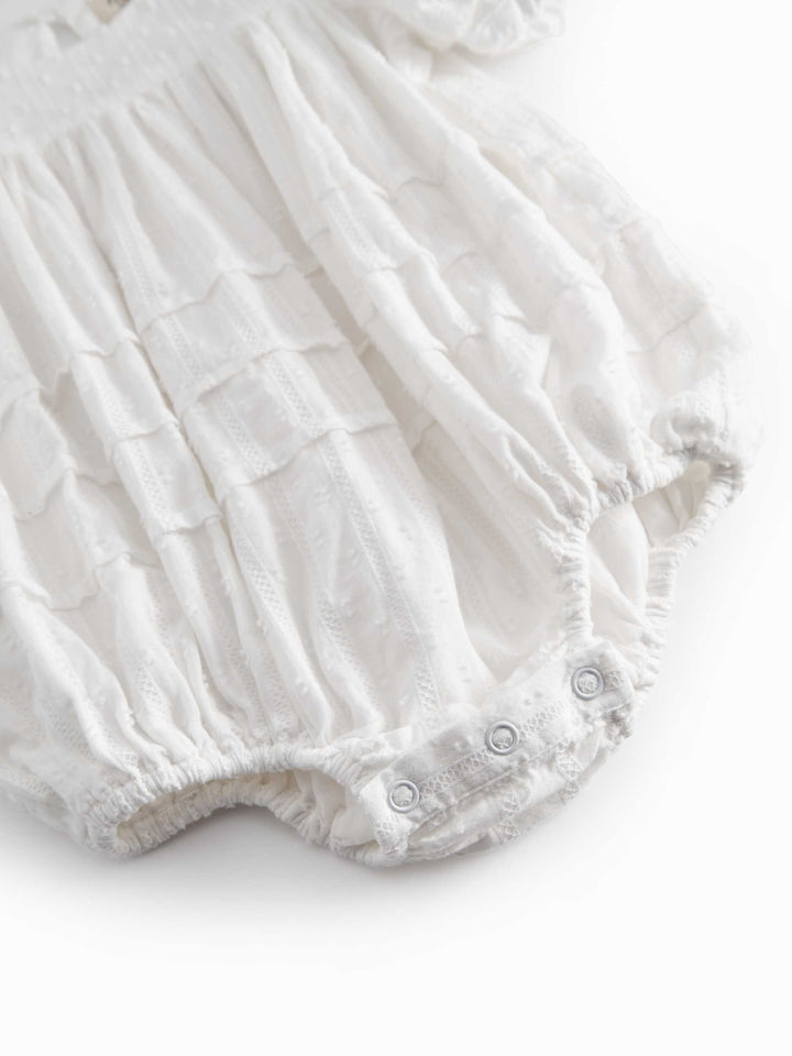 one piece high waisted gauze striped romper - white