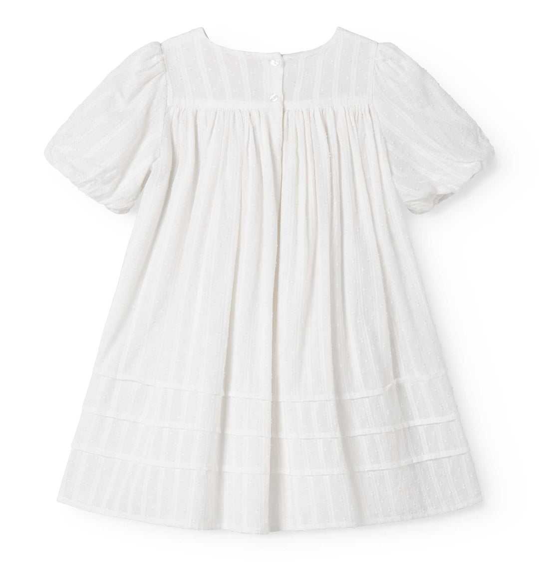 dress high waisted striped gauze with puff sleeves - white