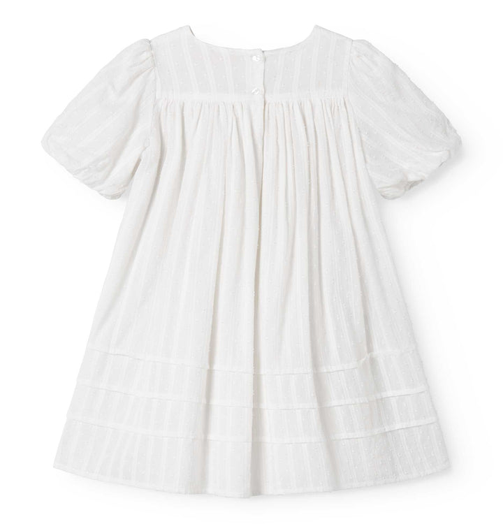 dress high waisted striped gauze with puff sleeves - white