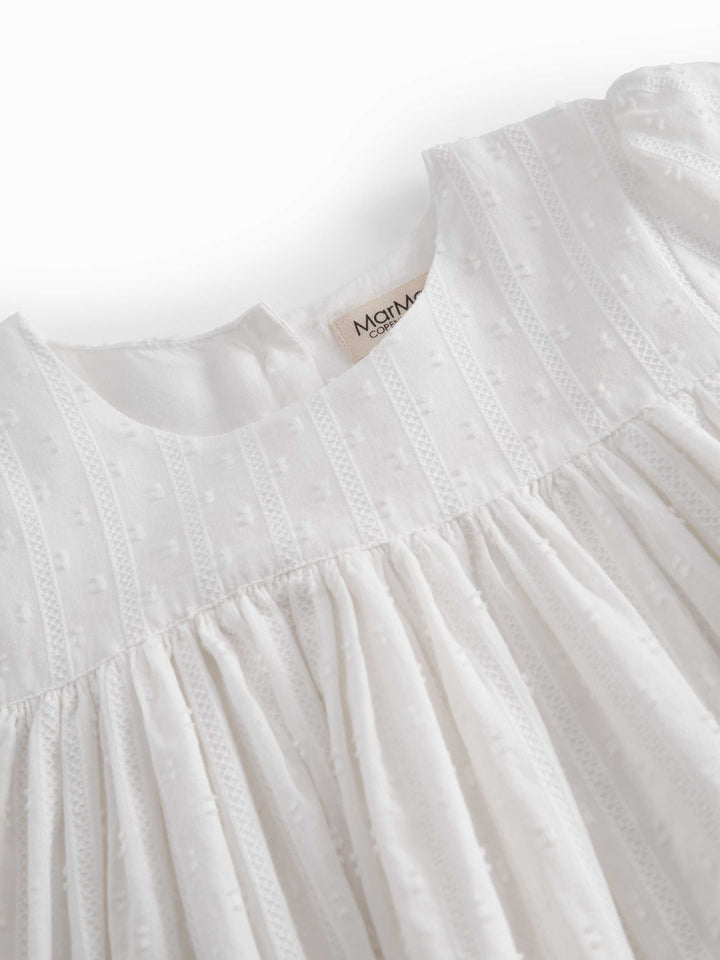 dress high waisted striped gauze with puff sleeves - white