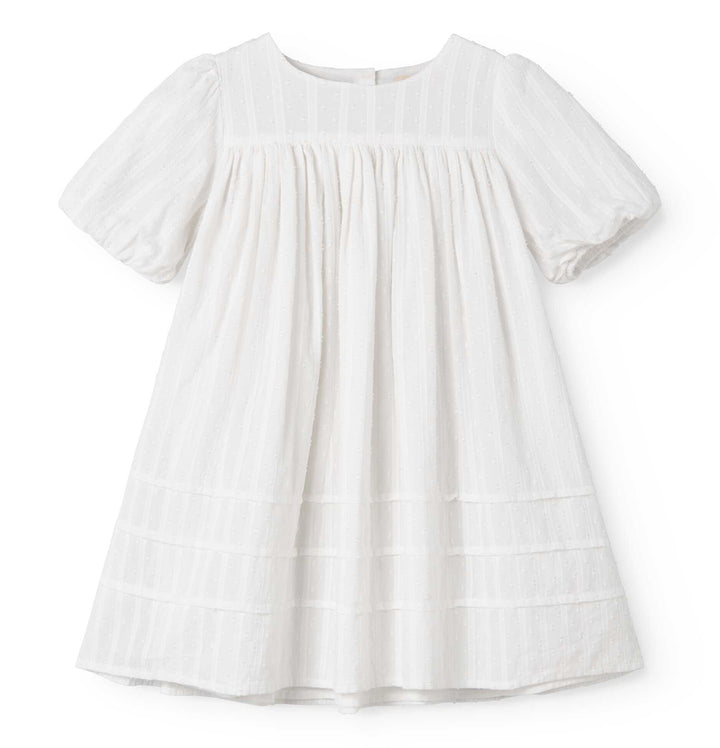 dress high waisted striped gauze with puff sleeves - white