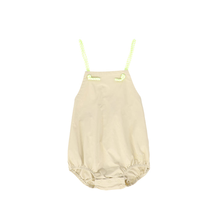 one piece parachute romper with neon straps - tan