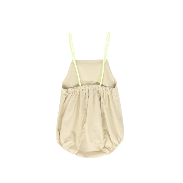 one piece parachute romper with neon straps - tan