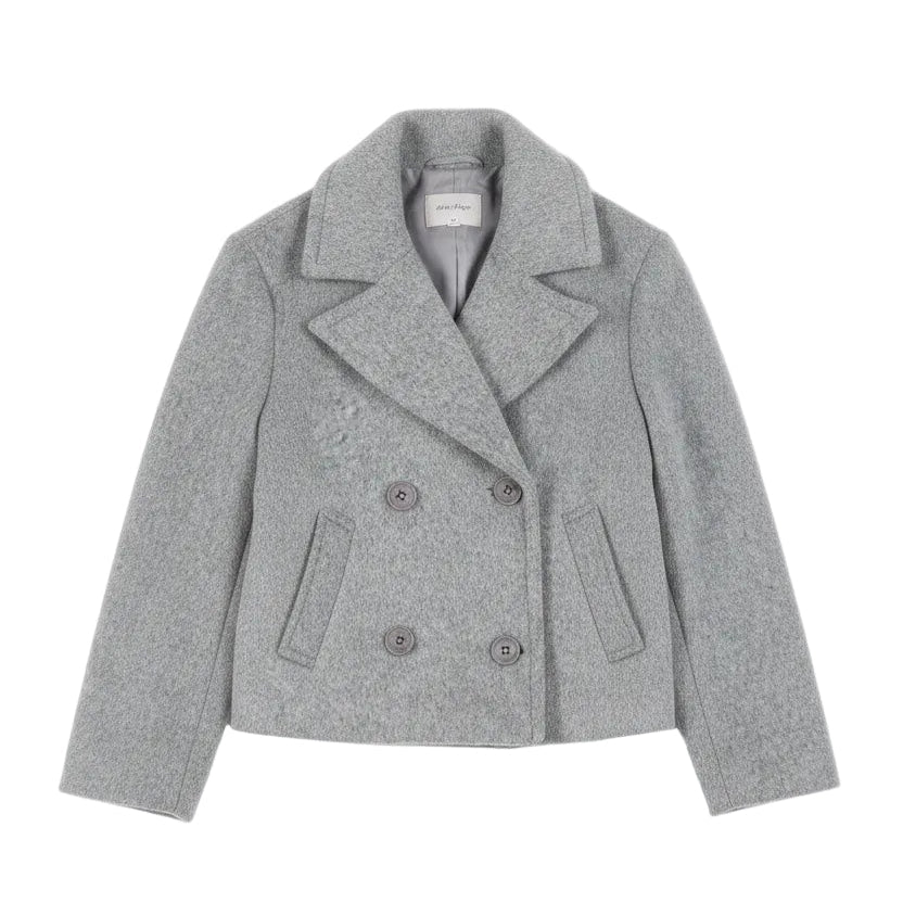 coat cropped double breasted trench style - medium grey melange