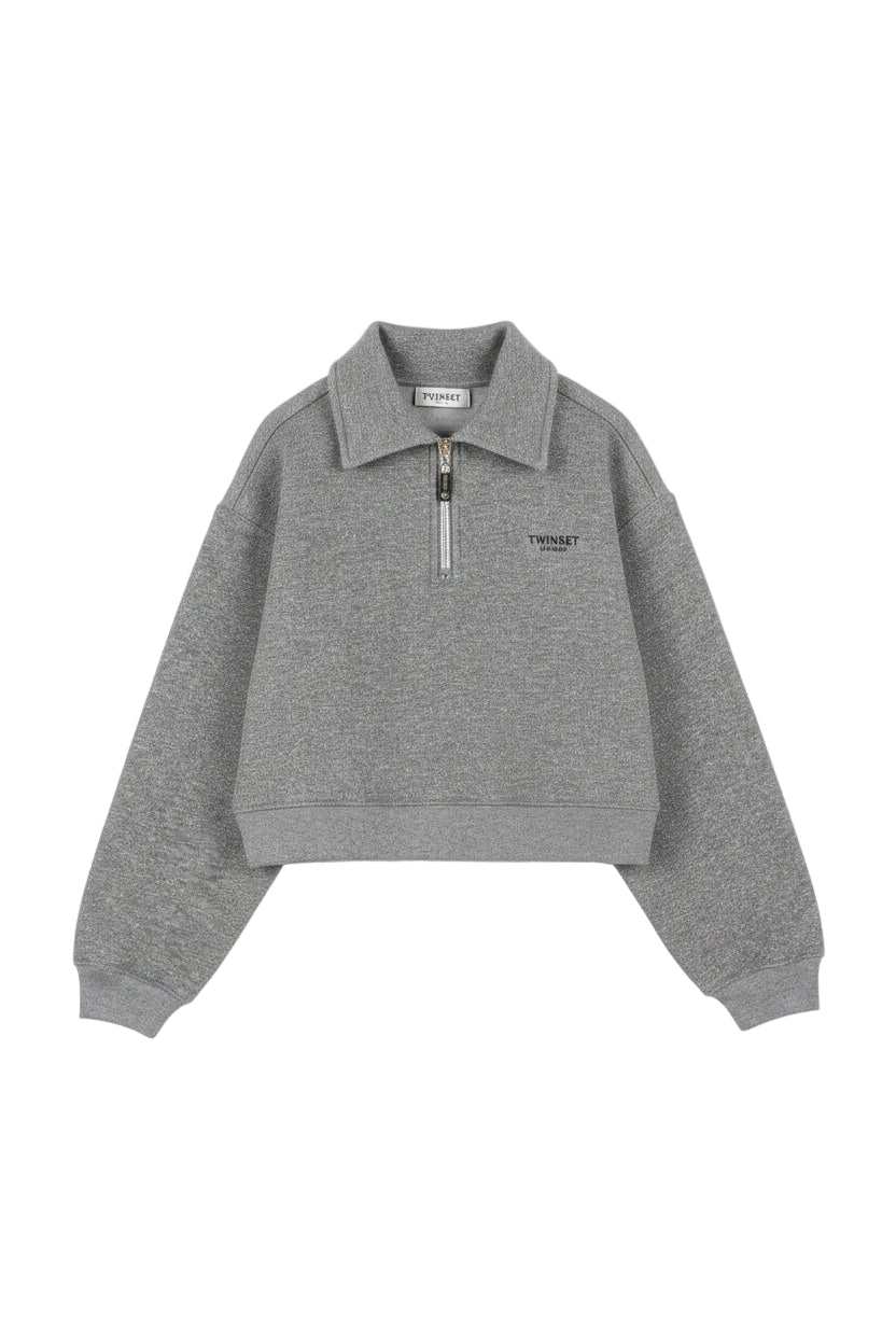 top l/s lurex sweatshirt with zipper - dark grey