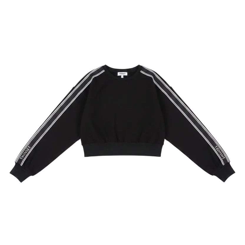 top l/s striped sleeve logo sweatshirt  - black