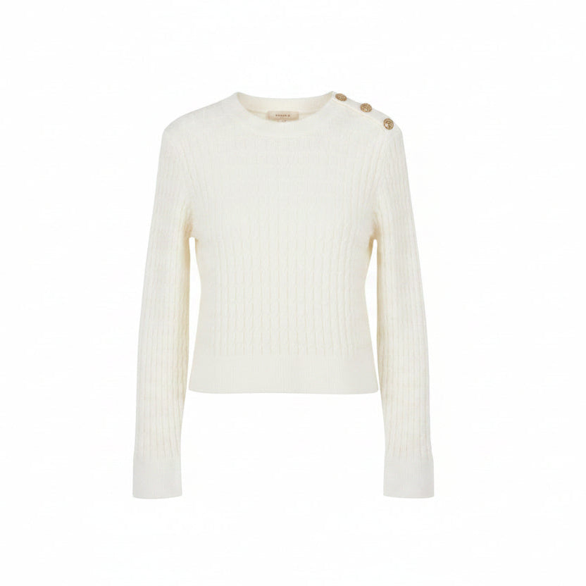 top l/s cable knit button sweater - snow