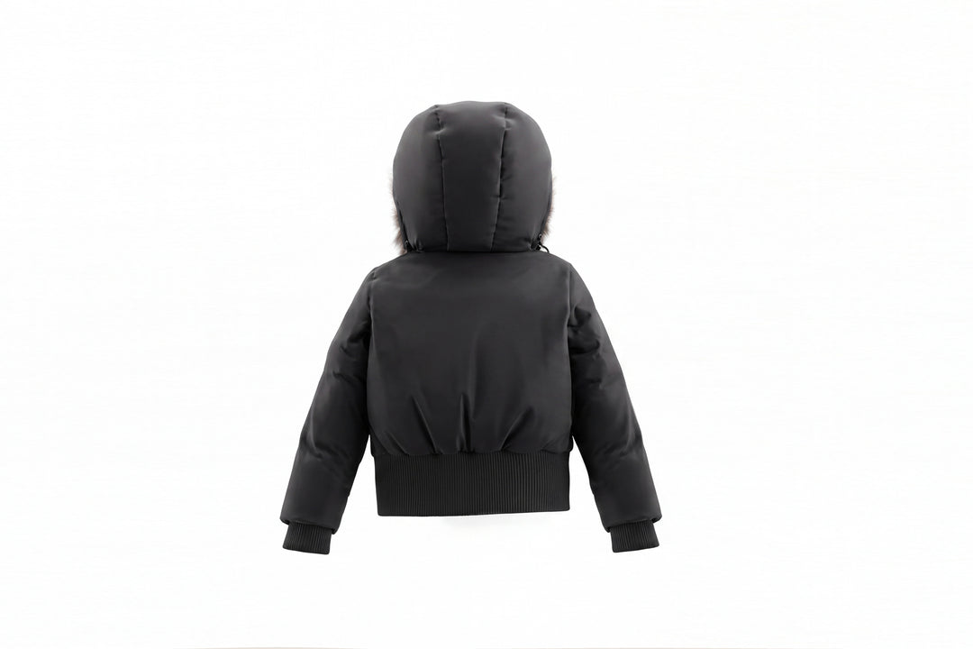 coat matte bomber style with poodle hood - black/white fur