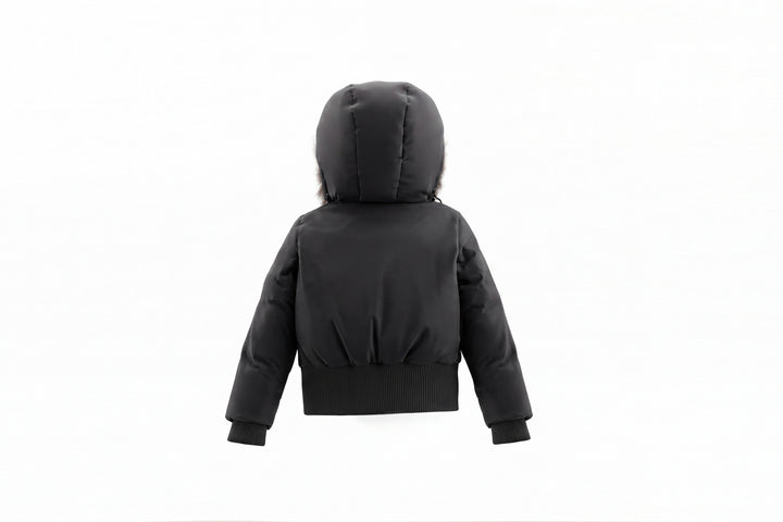coat matte bomber style with poodle hood - black/white fur