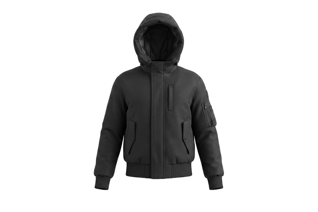 coat matte canvas pocket detail with hood - black