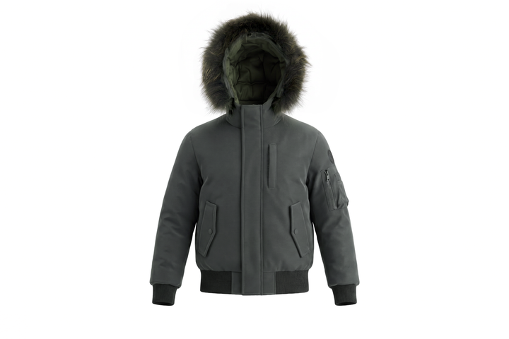 coat matte canvas pocket detail with hood and fur - matte green