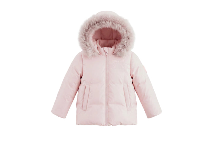 coat down bow embroidered drawstring with fur hood - mauve