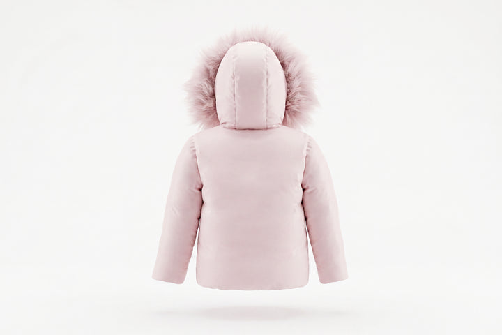 coat down bow embroidered drawstring with fur hood - mauve