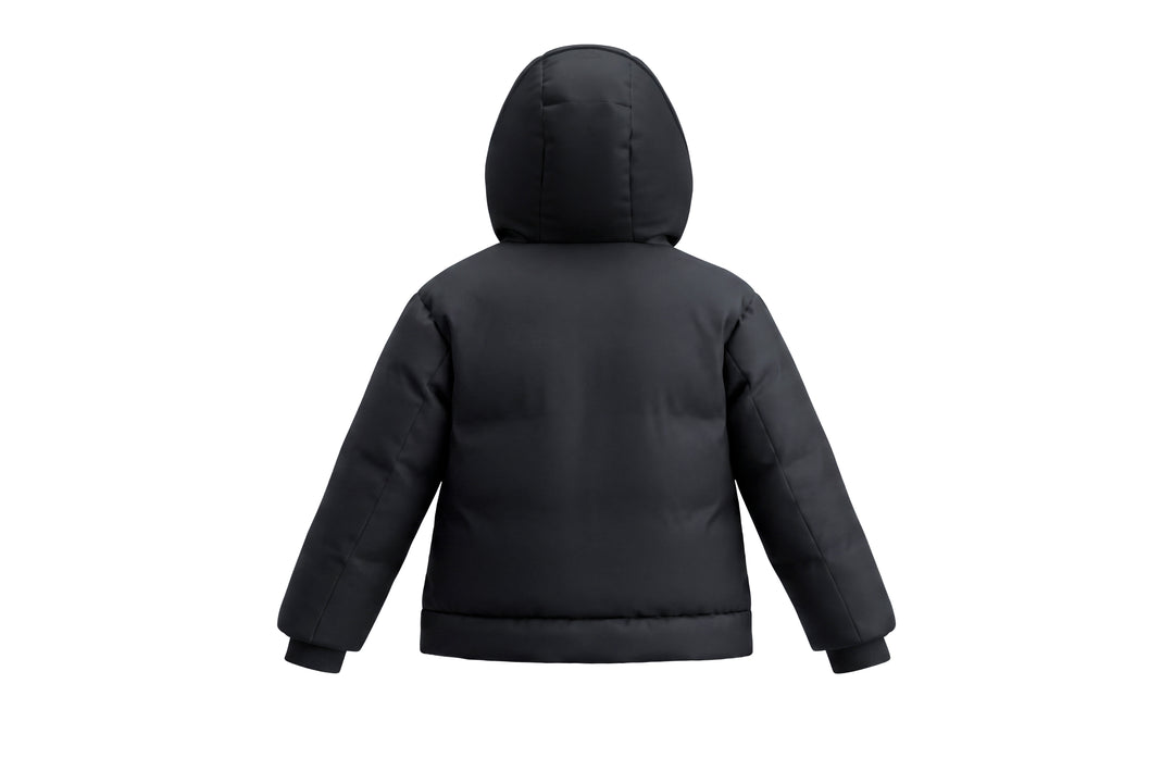 coat down velvet trim with hood - black