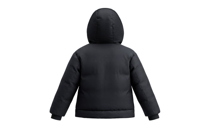 coat down velvet trim with hood - black