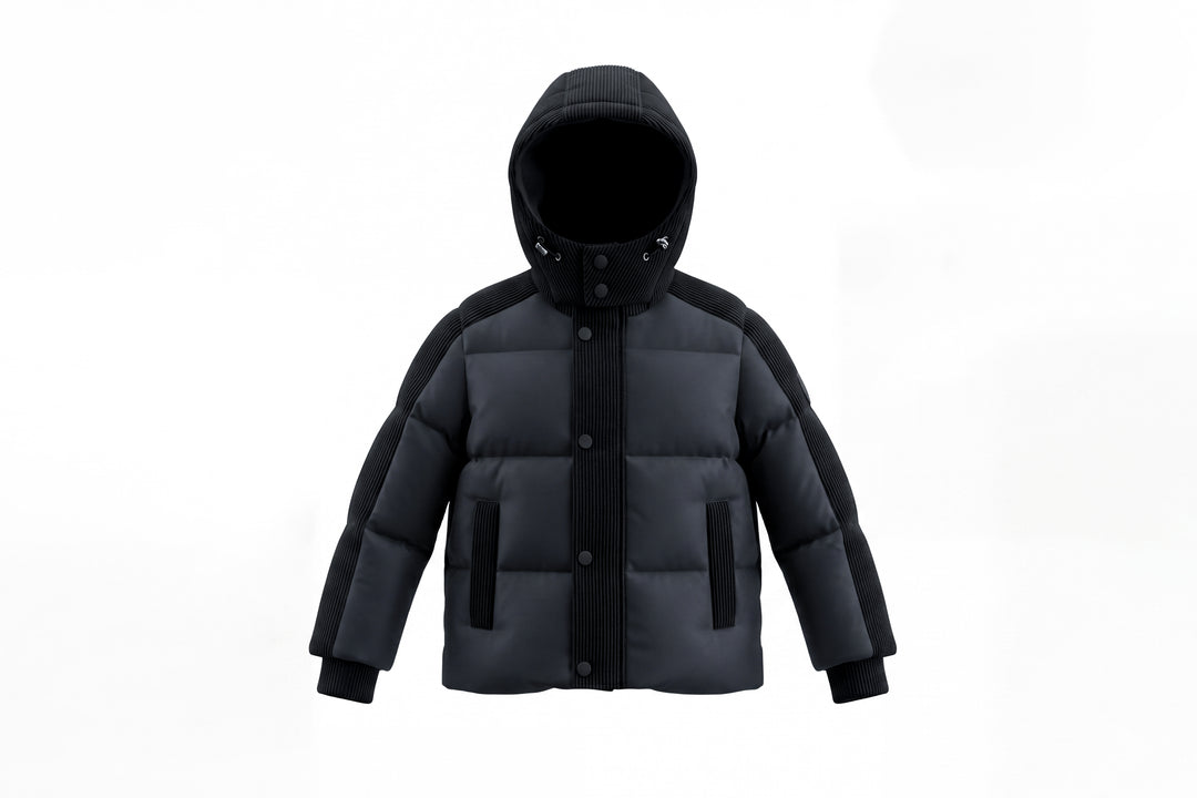coat down padded corduroy detail with hood - black