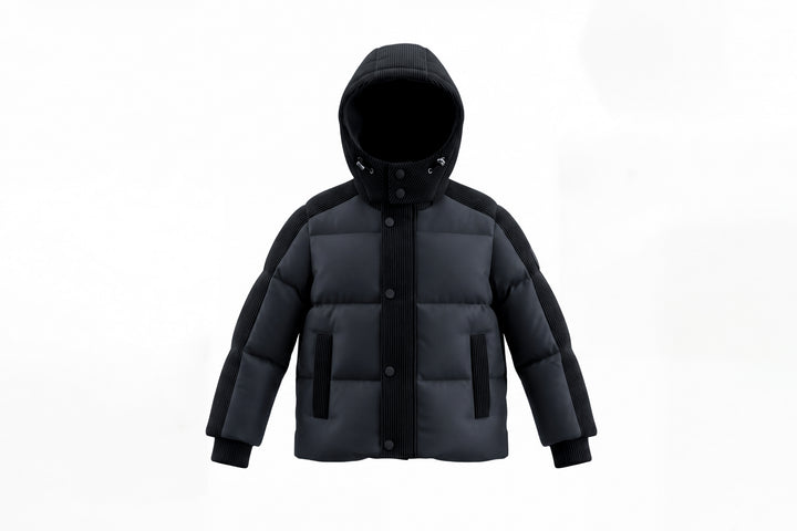coat down padded corduroy detail with hood - black