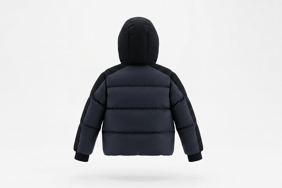 coat down padded corduroy detail with hood - black