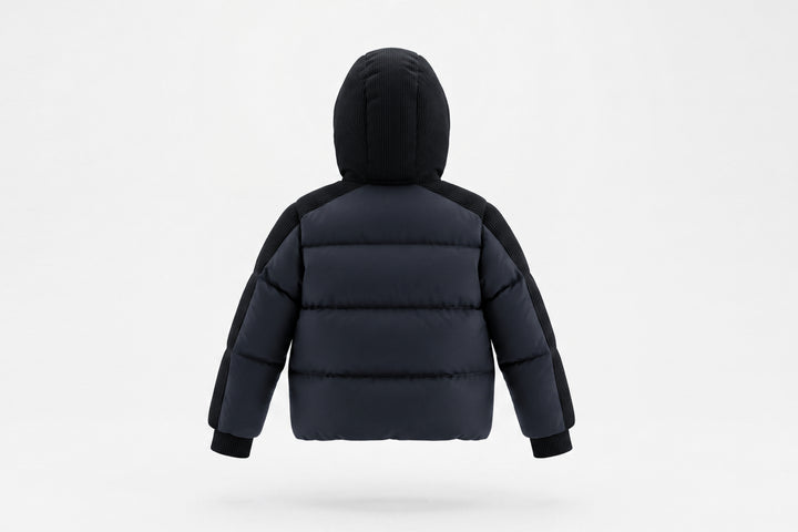 coat down padded corduroy detail with hood - black