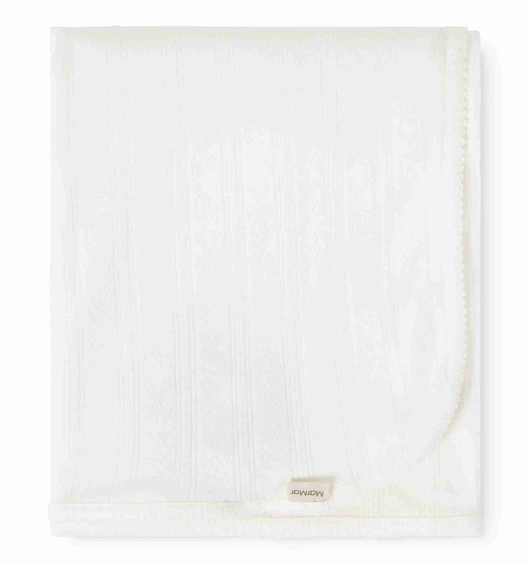set footie pointelle bow wrap with beanie and blanket - gentle white