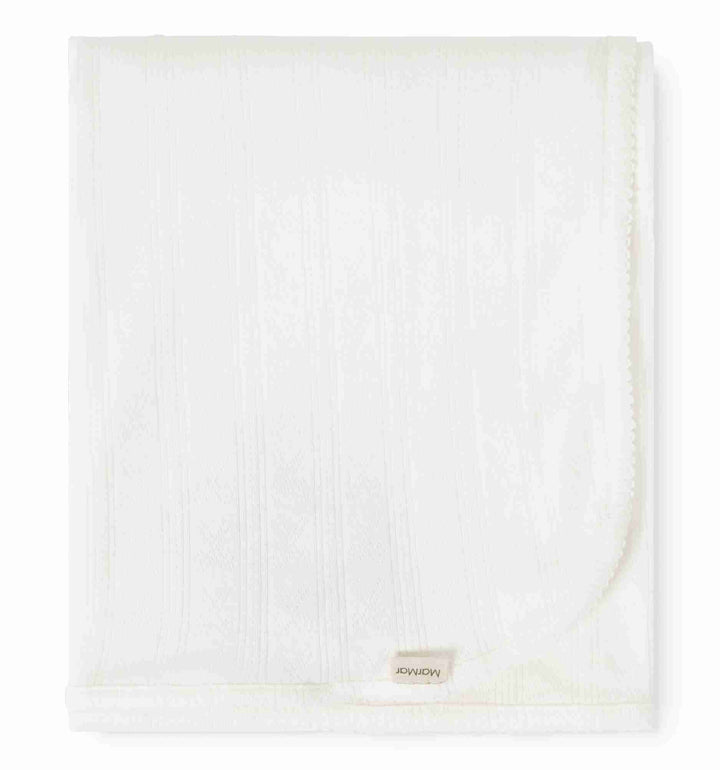 set footie pointelle bow wrap with beanie and blanket - gentle white