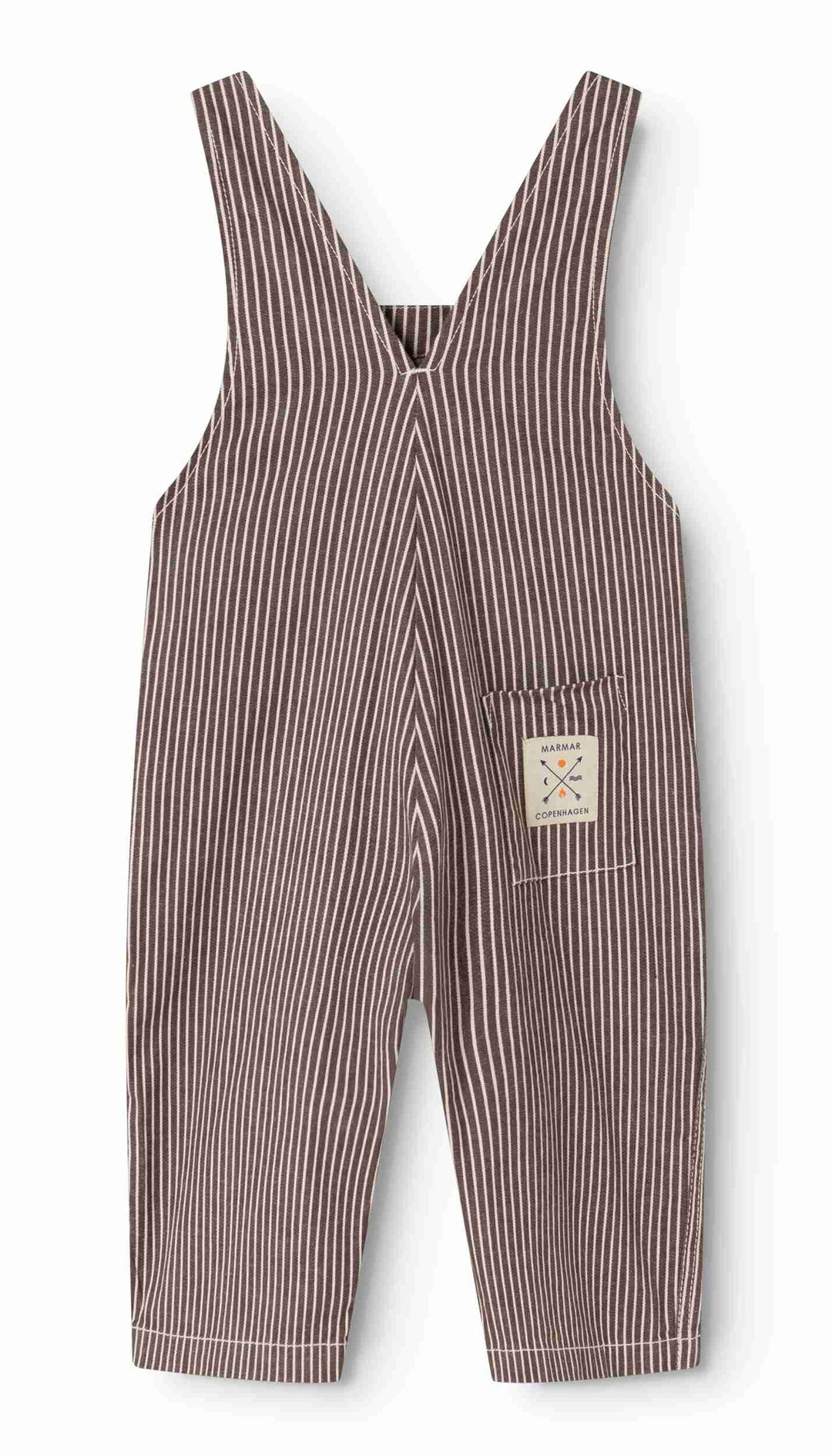 one piece soft denim striped long overalls - dark brownie