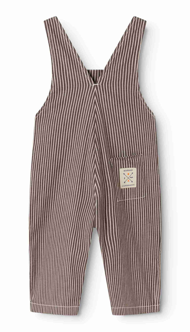one piece soft denim striped long overalls - dark brownie