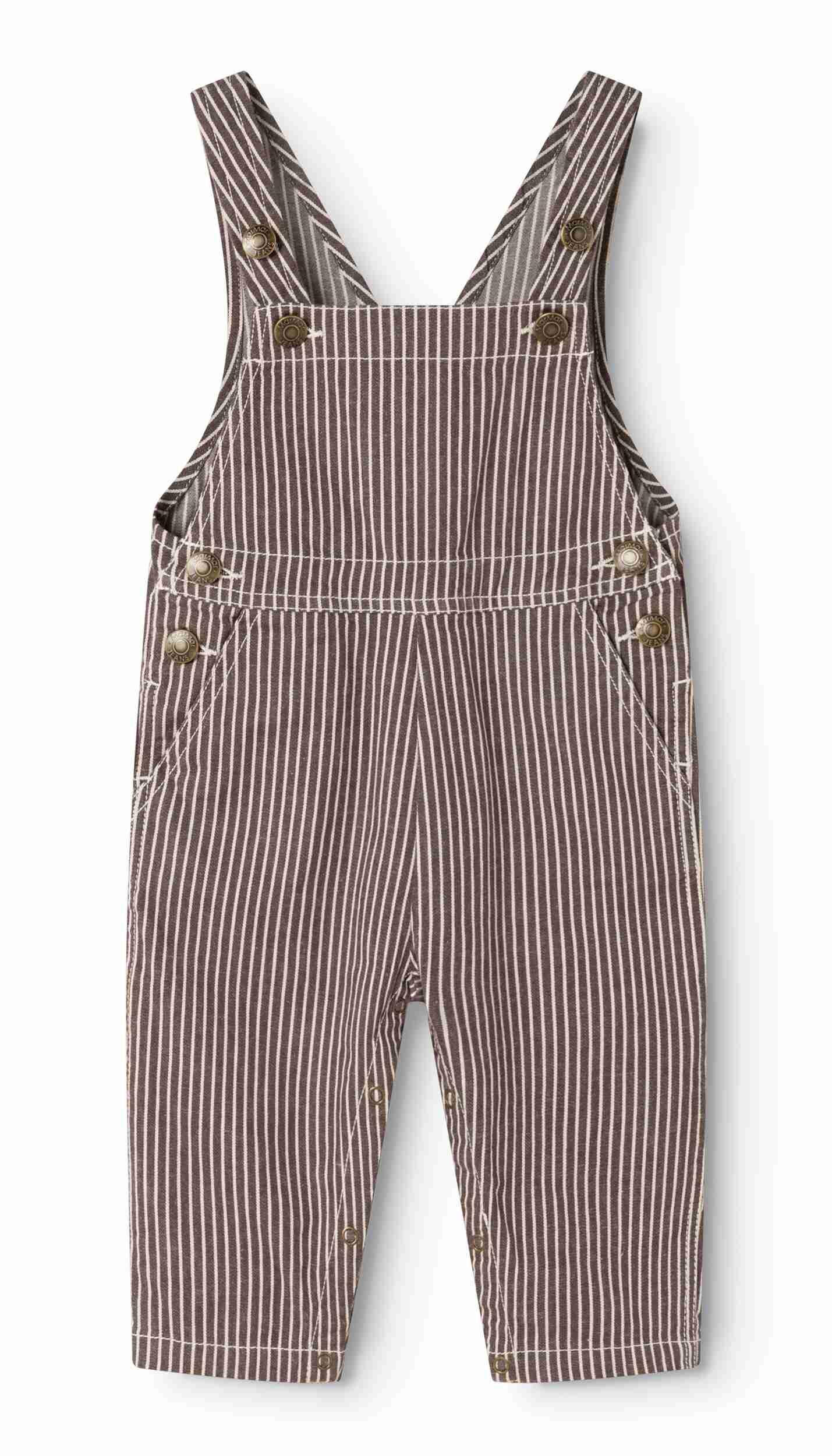 one piece soft denim striped long overalls - dark brownie – Lily