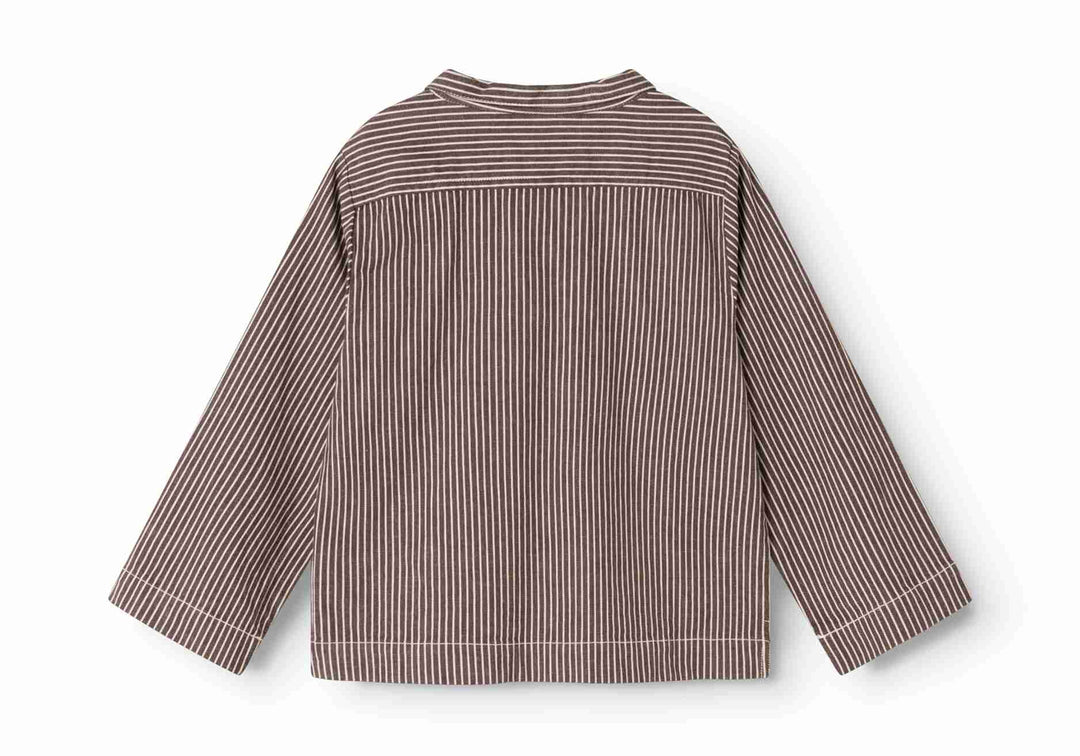 shirt l/s soft denim striped with pockets - dark brownie