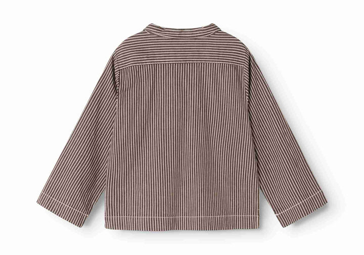 shirt l/s soft denim striped with pockets - dark brownie