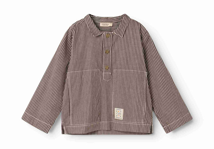 shirt l/s soft denim striped with pockets - dark brownie