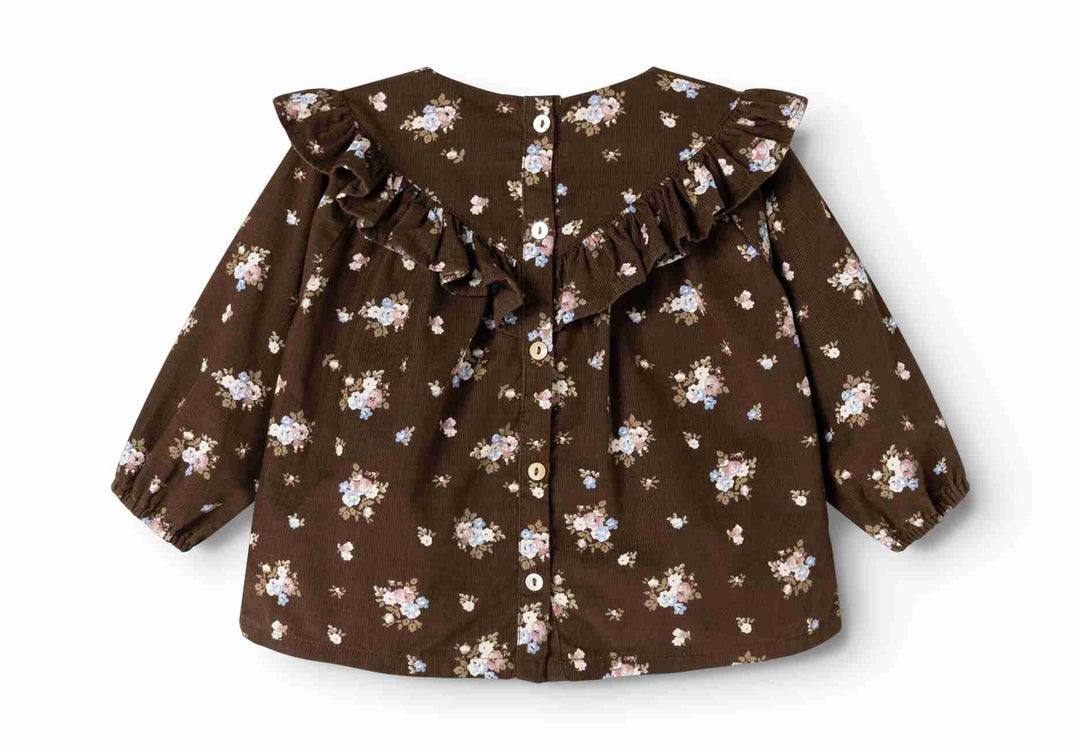 shirt l/s fine corduroy bouquet print ruffle blouse - autumn bouquet
