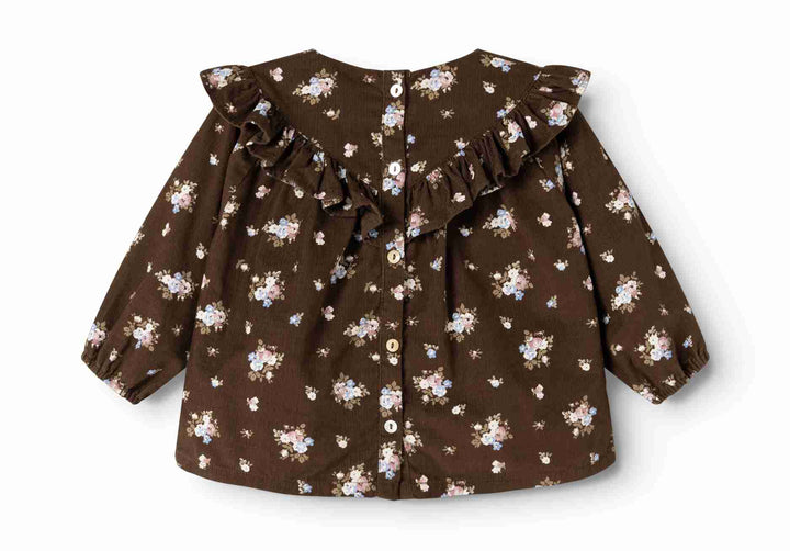 shirt l/s fine corduroy bouquet print ruffle blouse - autumn bouquet