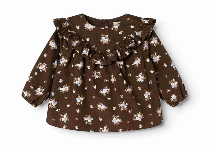 shirt l/s fine corduroy bouquet print ruffle blouse - autumn bouquet