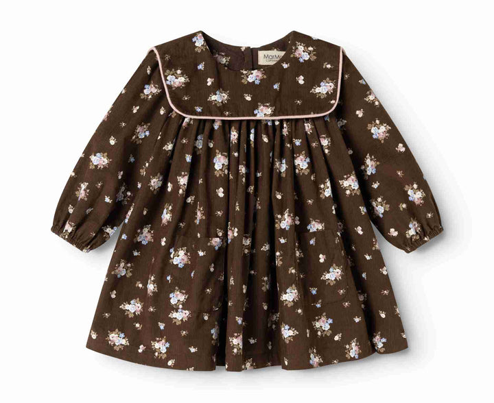dress fine corduroy bouquet print with sailor collar - autumn bouquet