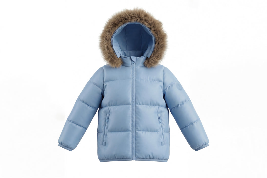 coat down padded with fur hood - medium blue