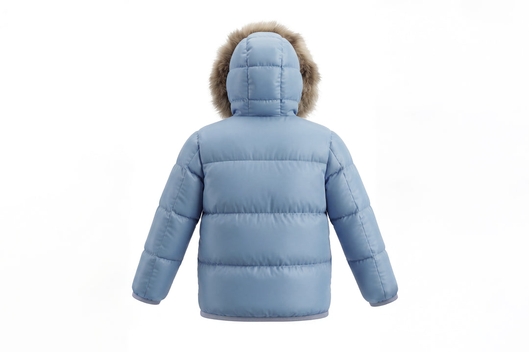 coat down padded with fur hood - medium blue