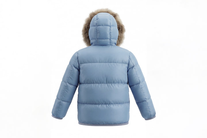coat down padded with fur hood - medium blue