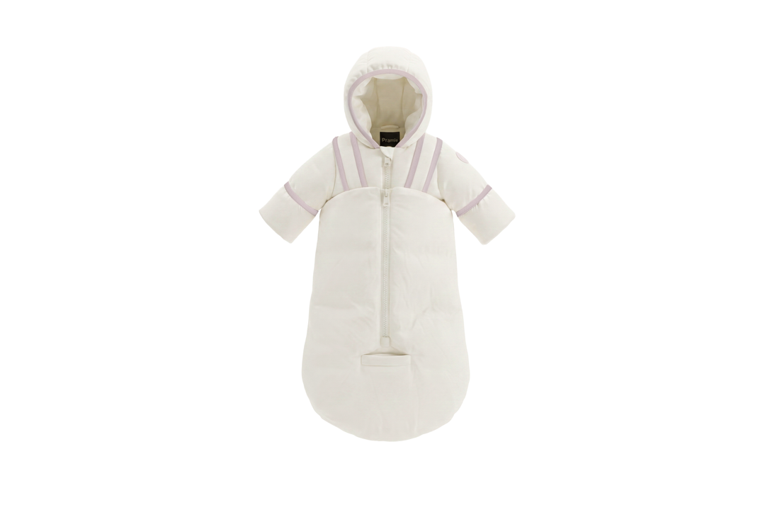 snowsuit down filled contrast bindings with hood - ivory/pink