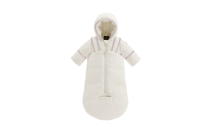 snowsuit down filled contrast bindings with hood - ivory/pink