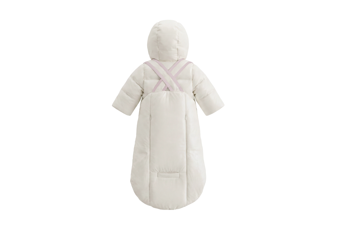 snowsuit down filled contrast bindings with hood - ivory/pink