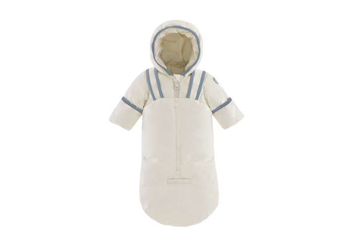 snowsuit down filled contrast bindings with hood - ivory/blue
