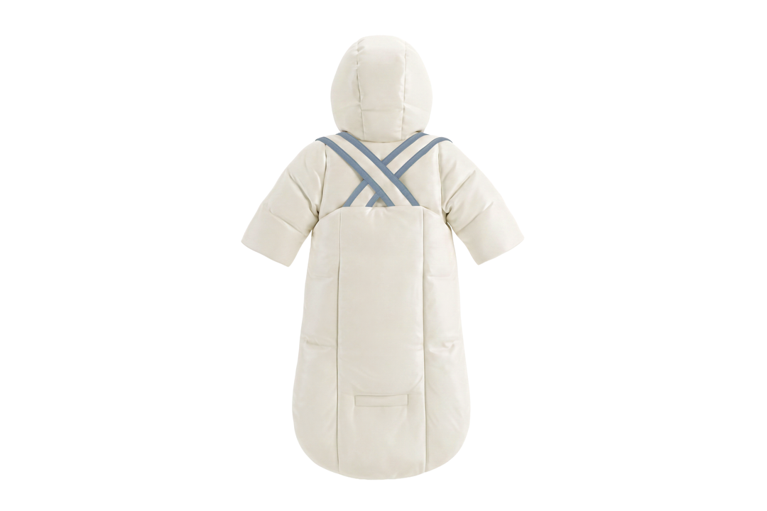 snowsuit down filled contrast bindings with hood - ivory/blue