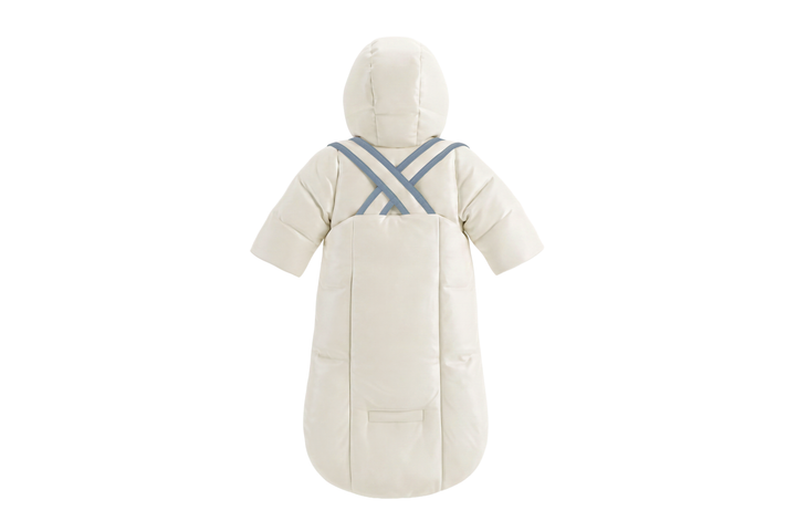 snowsuit down filled contrast bindings with hood - ivory/blue