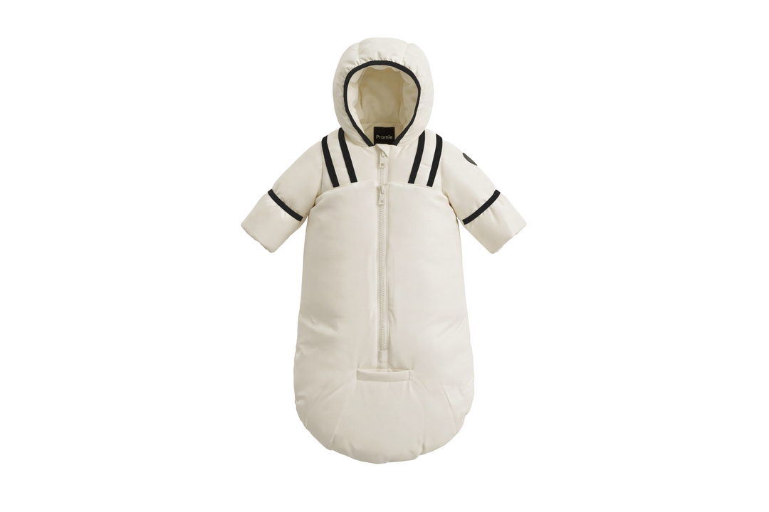 snowsuit down filled contrast bindings with hood - ivory/black