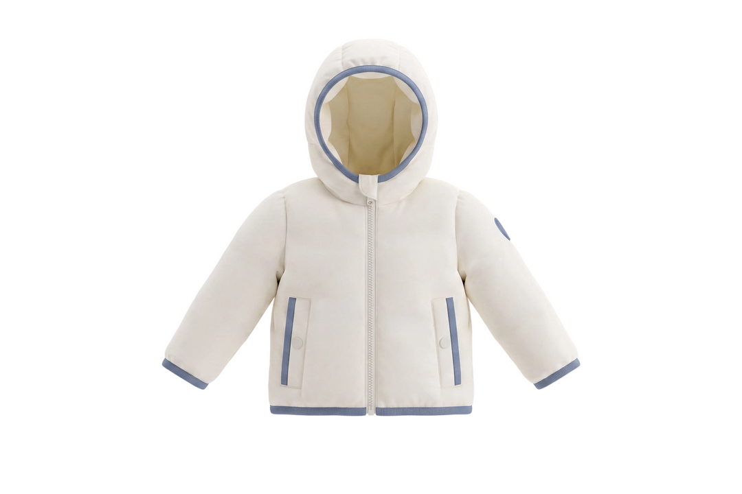 coat down contrast bindings with hood - ivory/blue
